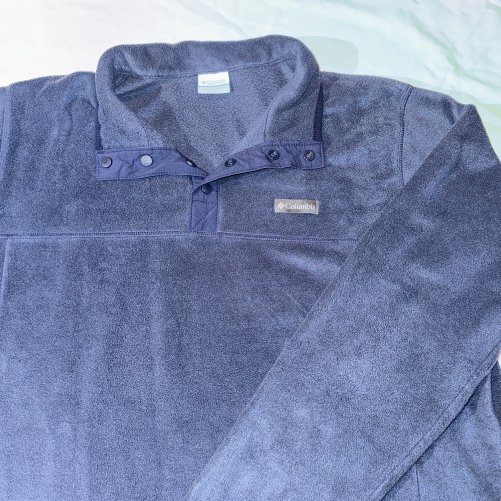 Columbia Fleece 1/4 Snap Button Up Pullover Sweater Men's XL Navy‎